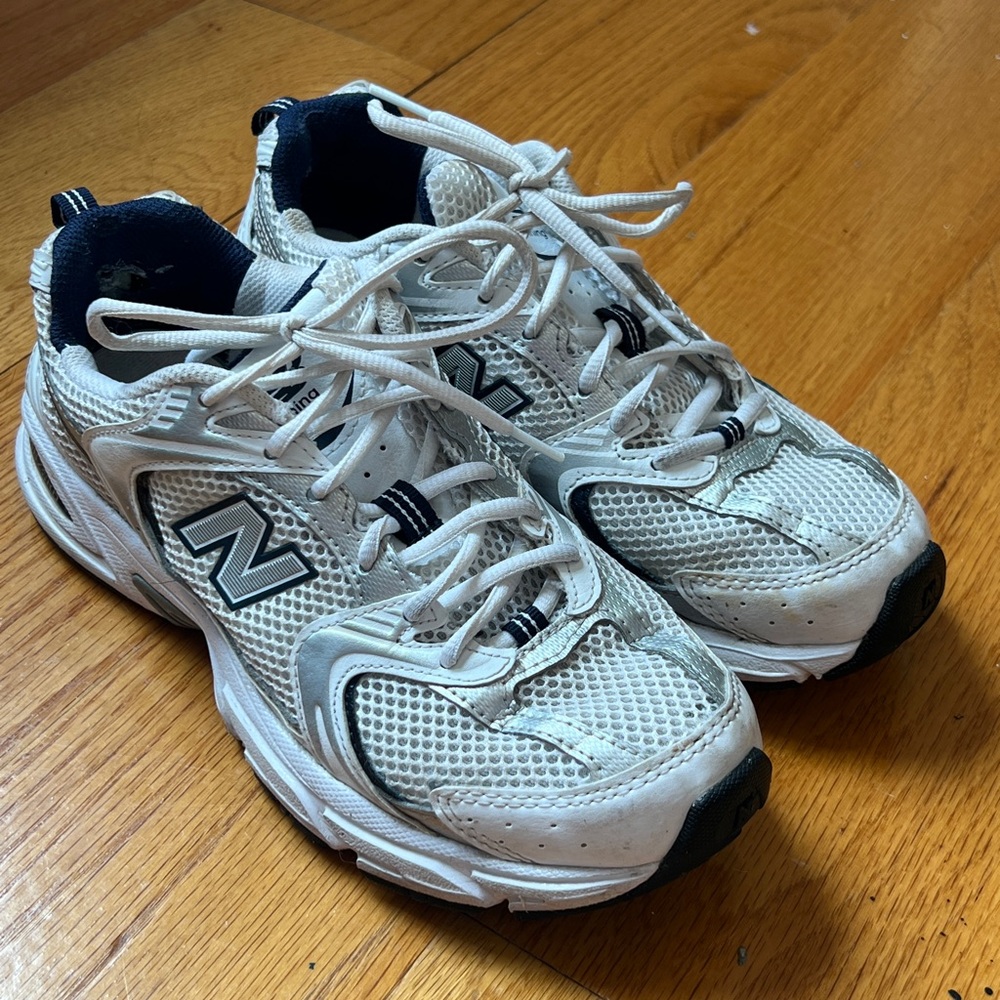 New Balance 530 Womens' White, Navy, and Silver Sneakers